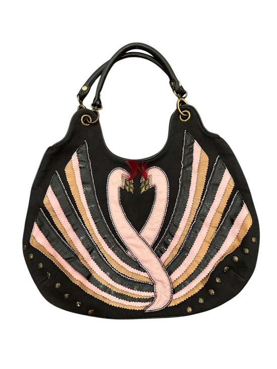 Ipa nima Handbags - IPA NIMA vintage leather Swan beaded studs applique hobo shoulder bag. Boho Y2K